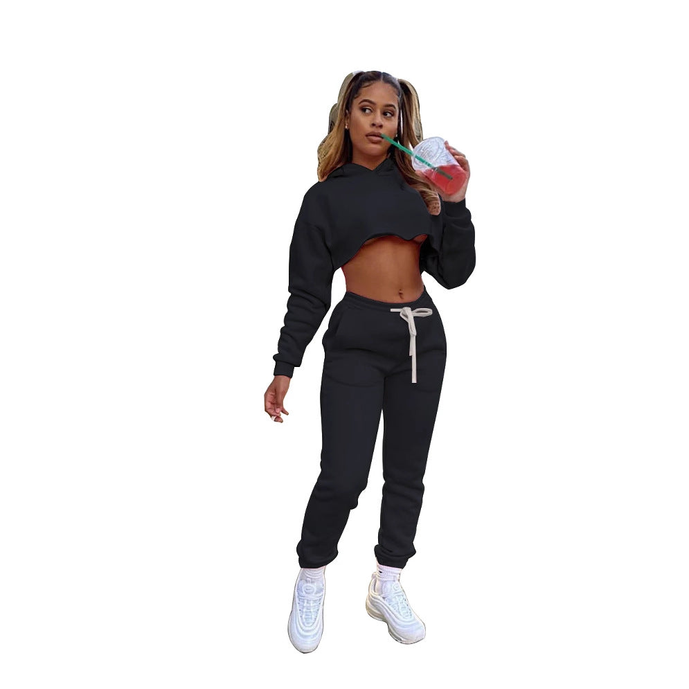 Women's Solid Color Two-piece Fleece Padded Leisure Suits