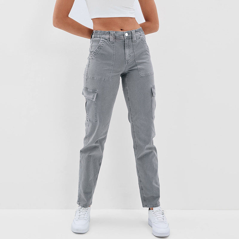 Women's Washed Button Casual Cotton Trousers Women's Jeans