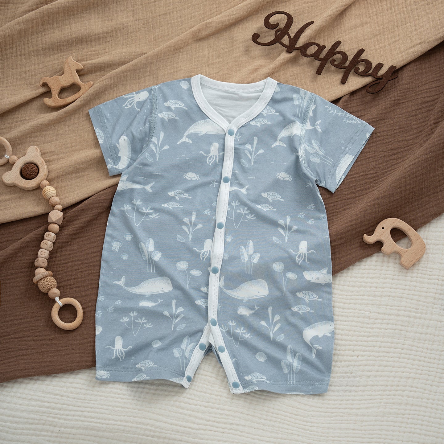 Modal Short-sleeved Boxer Rompers Simple With Bellyband For Both Boy Jumpsuit, Climbing Suit