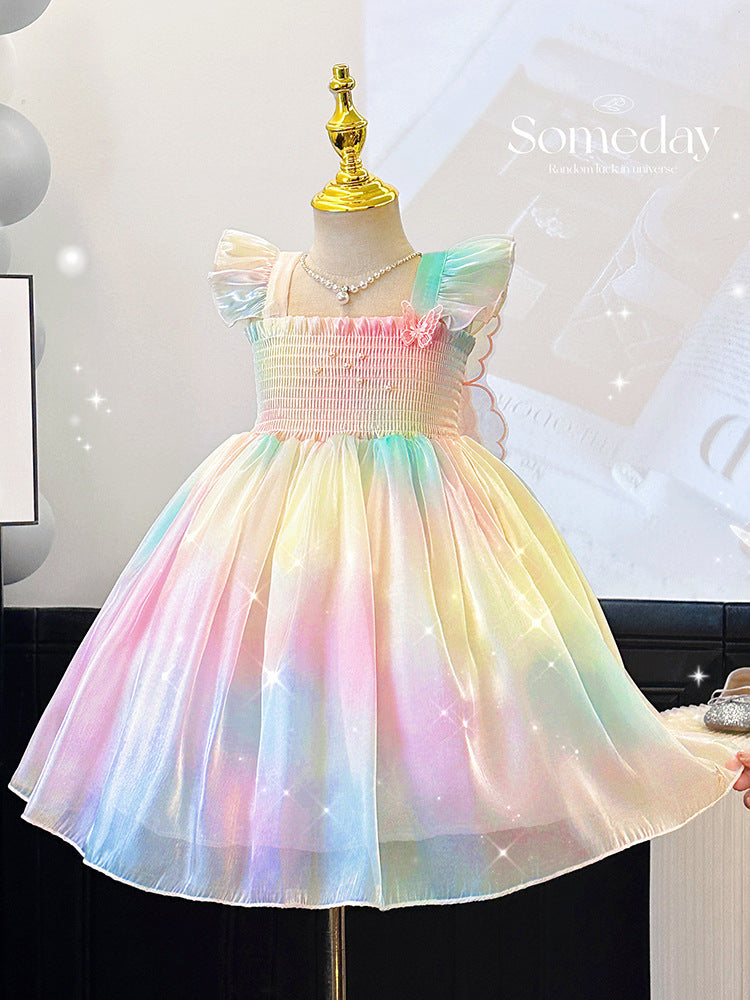 Wings Sling Flounced Sleeve Fashionable Stylish Princess Cute Performance Children's Dress