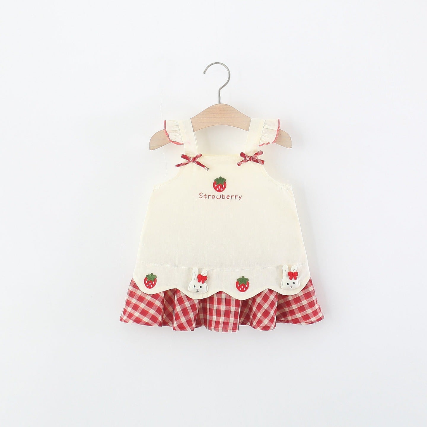 Children's Summer Sweet Cute Cartoon Strawberry Plaid Princess Children's Dress