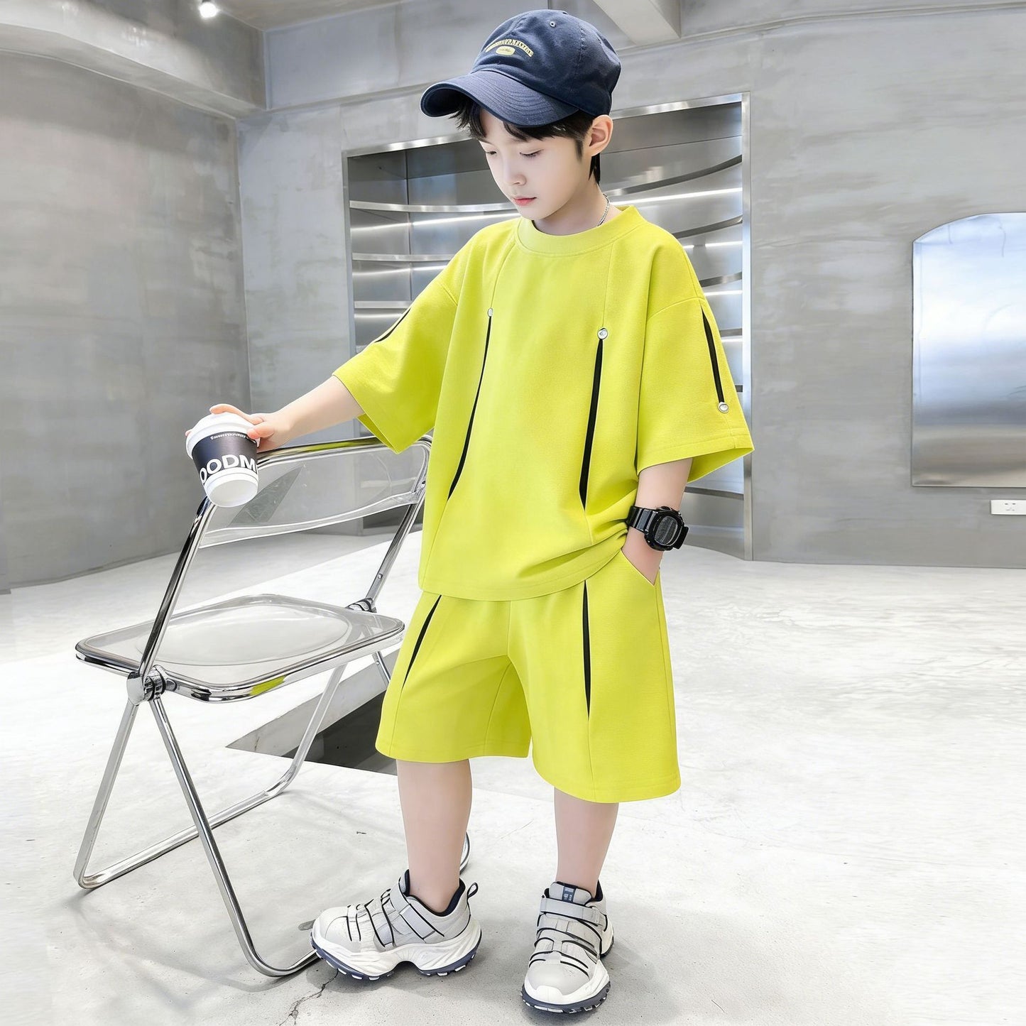 Casual Short-sleeved Medium Big Sports Summer Breathable Cool Feeling Children's Suit