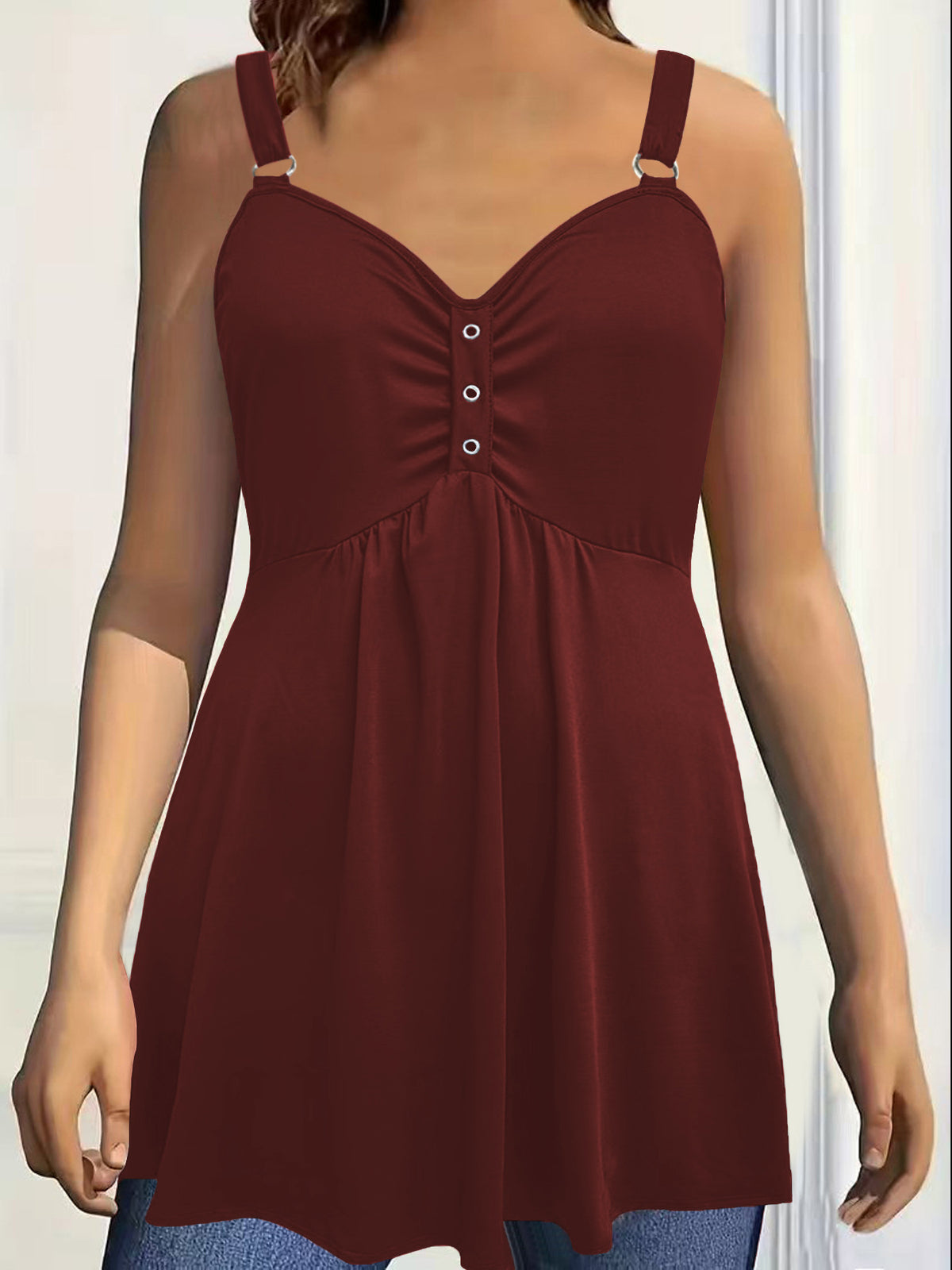 Versatile Solid Color Wide Shoulder Strap Pleated Large Vests