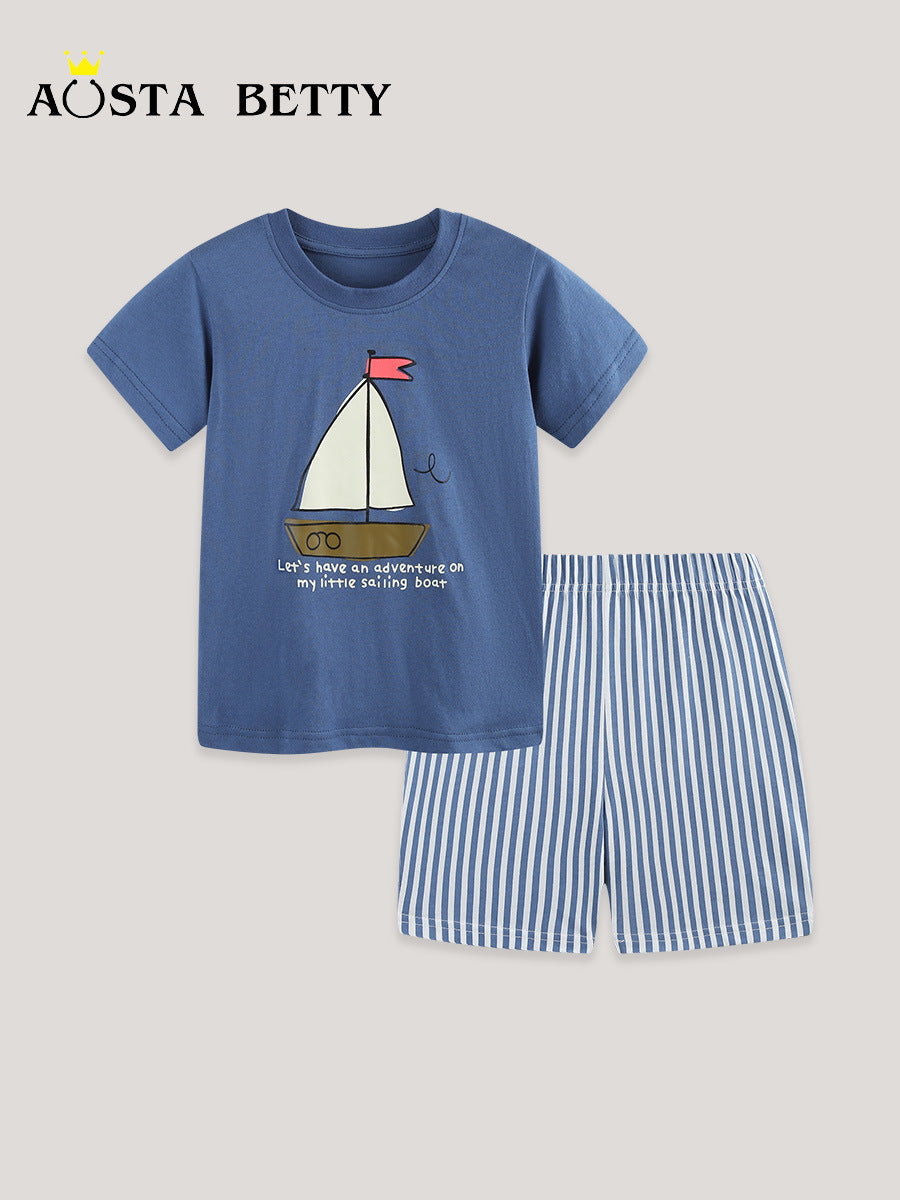 Children's Clothing Summer Short-sleeved Cartoon Printed Two-piece Children's Suit