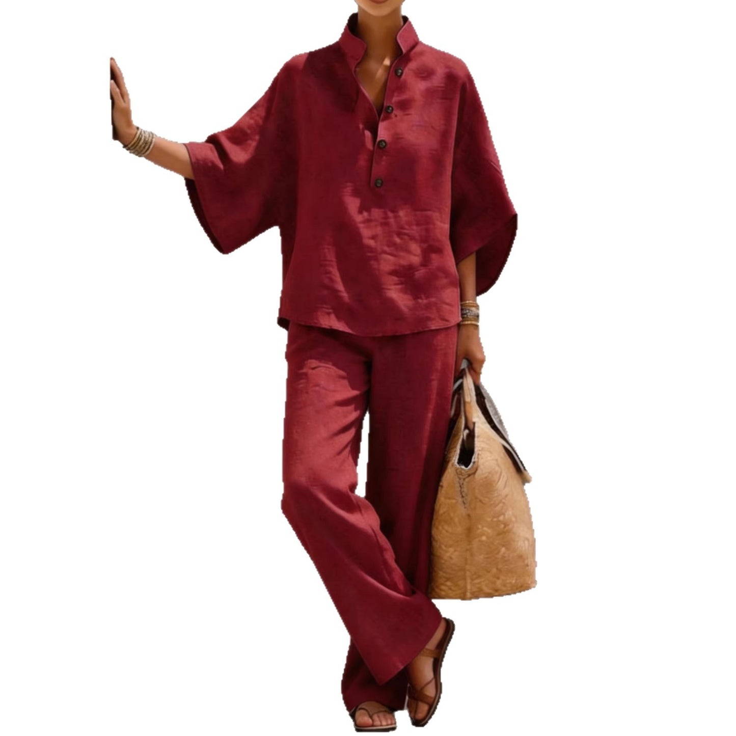 Pretty Women's Cotton Linen Shirt Two-piece Fashion Casual Suit