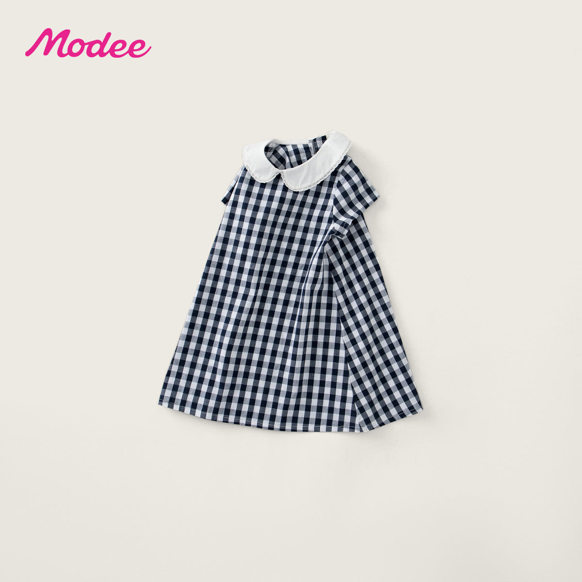 Navy Grid Summer Korean Style Ruffled Short Sleeves Children's Dress
