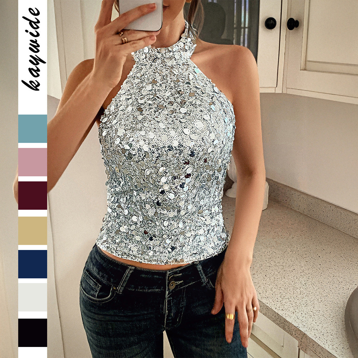 Women's Elegant Graceful Halter Sequin Sling Vests