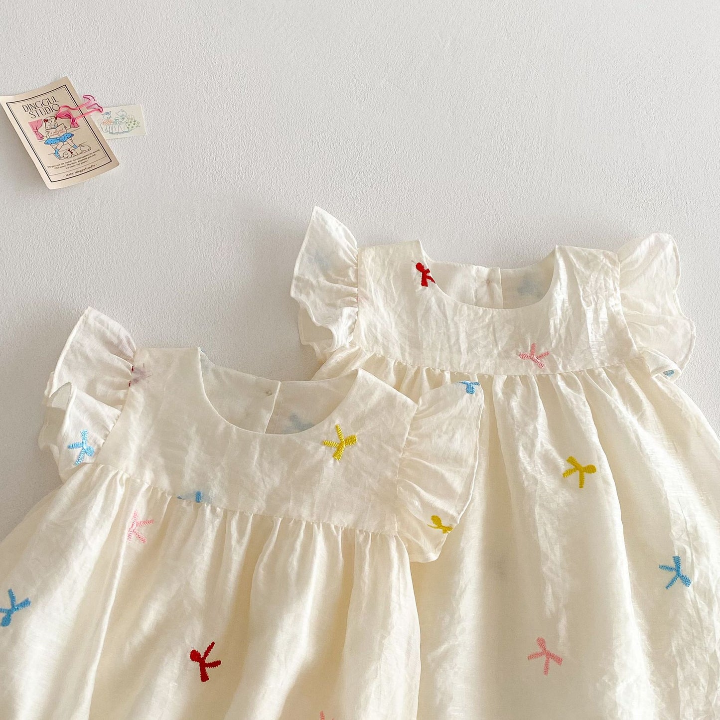 Small Left Right Summer Embroidered Bow Romper Jumpsuit, Climbing Suit