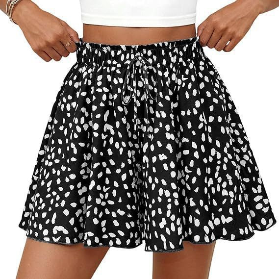 Women's High Waist A- Line Printed Lace Up Casual Slimming Skirt