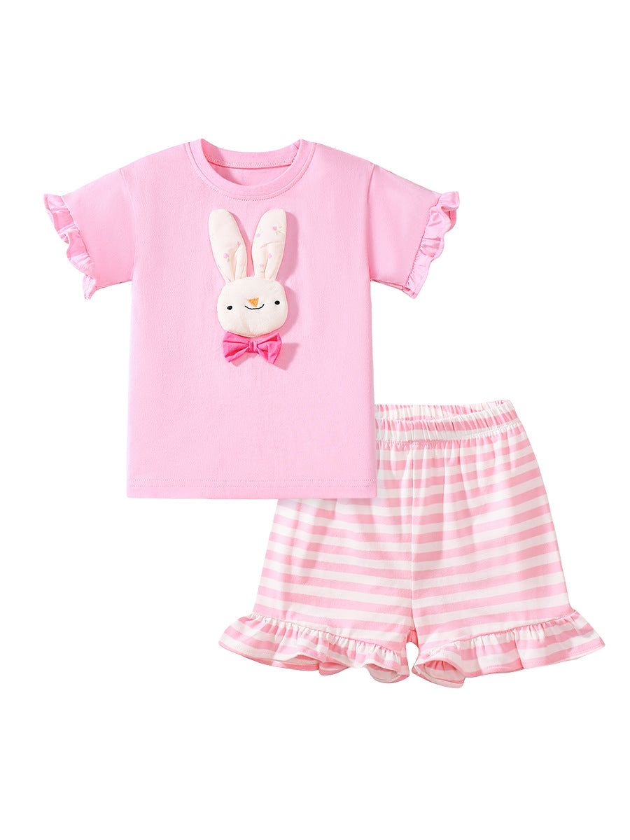 Children's Cute Summer Short-sleeved Cartoon Striped Clothing Children's Suit
