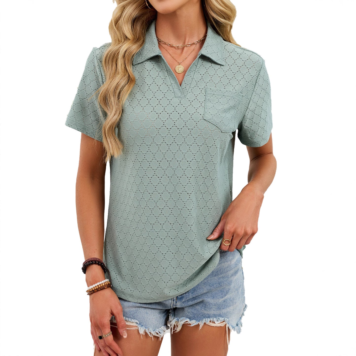 Women's Summer Sleeve Lapel Pocket Loose Shorts