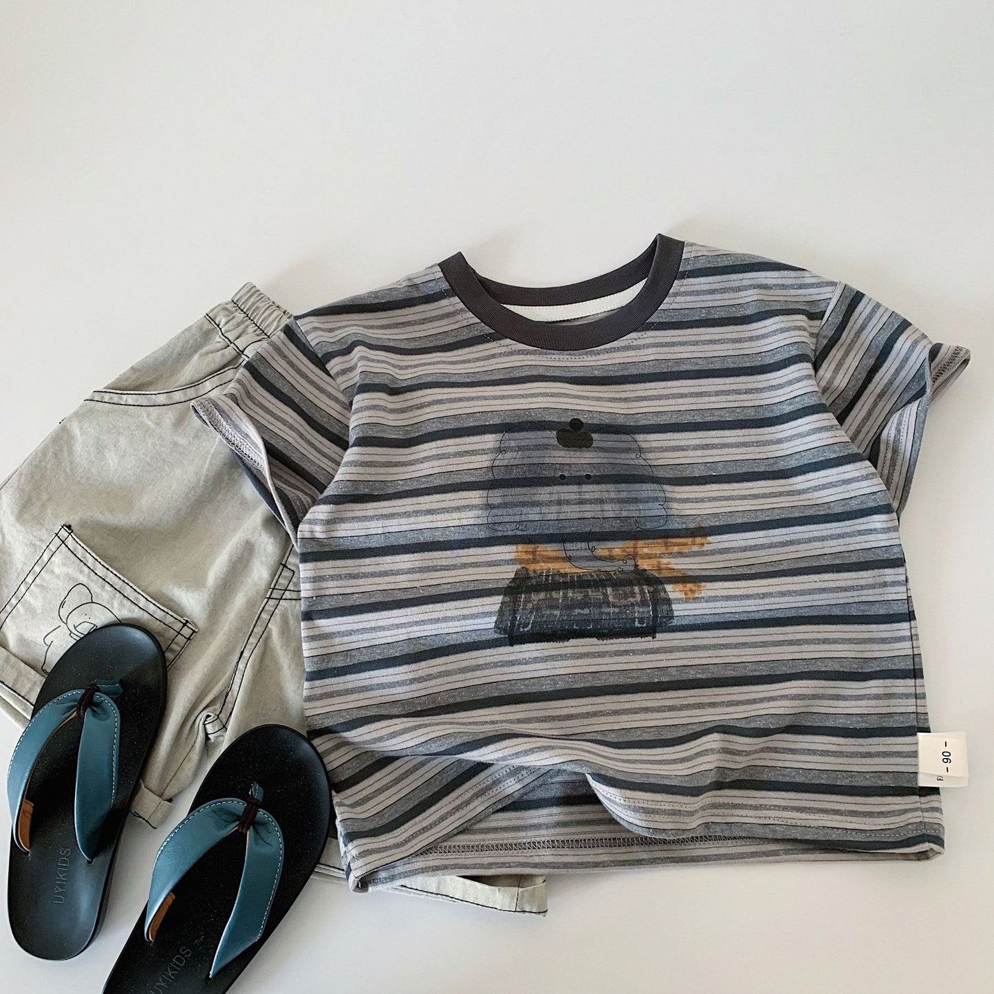 Children's Summer Cartoon Striped Short-sleeved Pullover Class Children's T-shirt