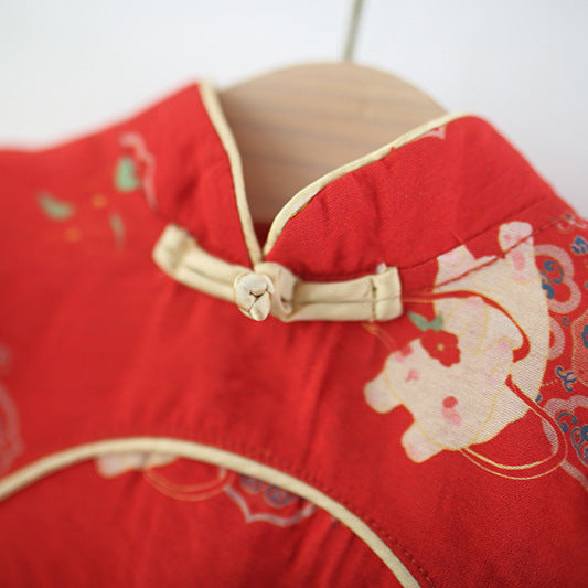 Cool Elegant Summer Red Chinese Skirt Children's Dress
