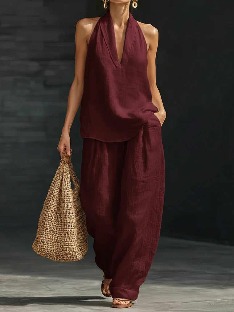 Temperament Halter Exposed Back Cool Feeling Comfortable Slimming Pants