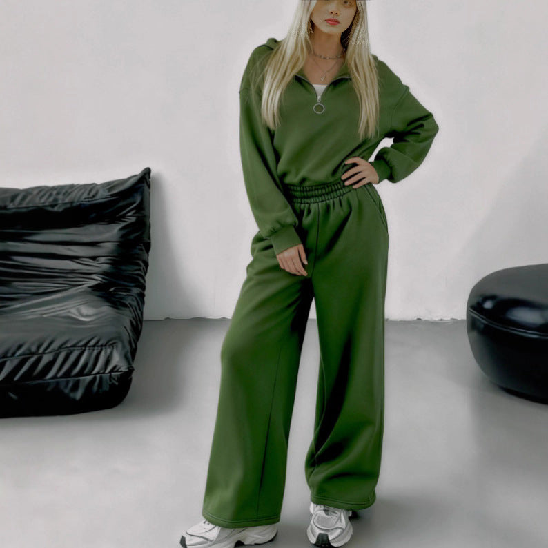 Women's Half Pullover Trousers Two-piece Set Loose Cardigans
