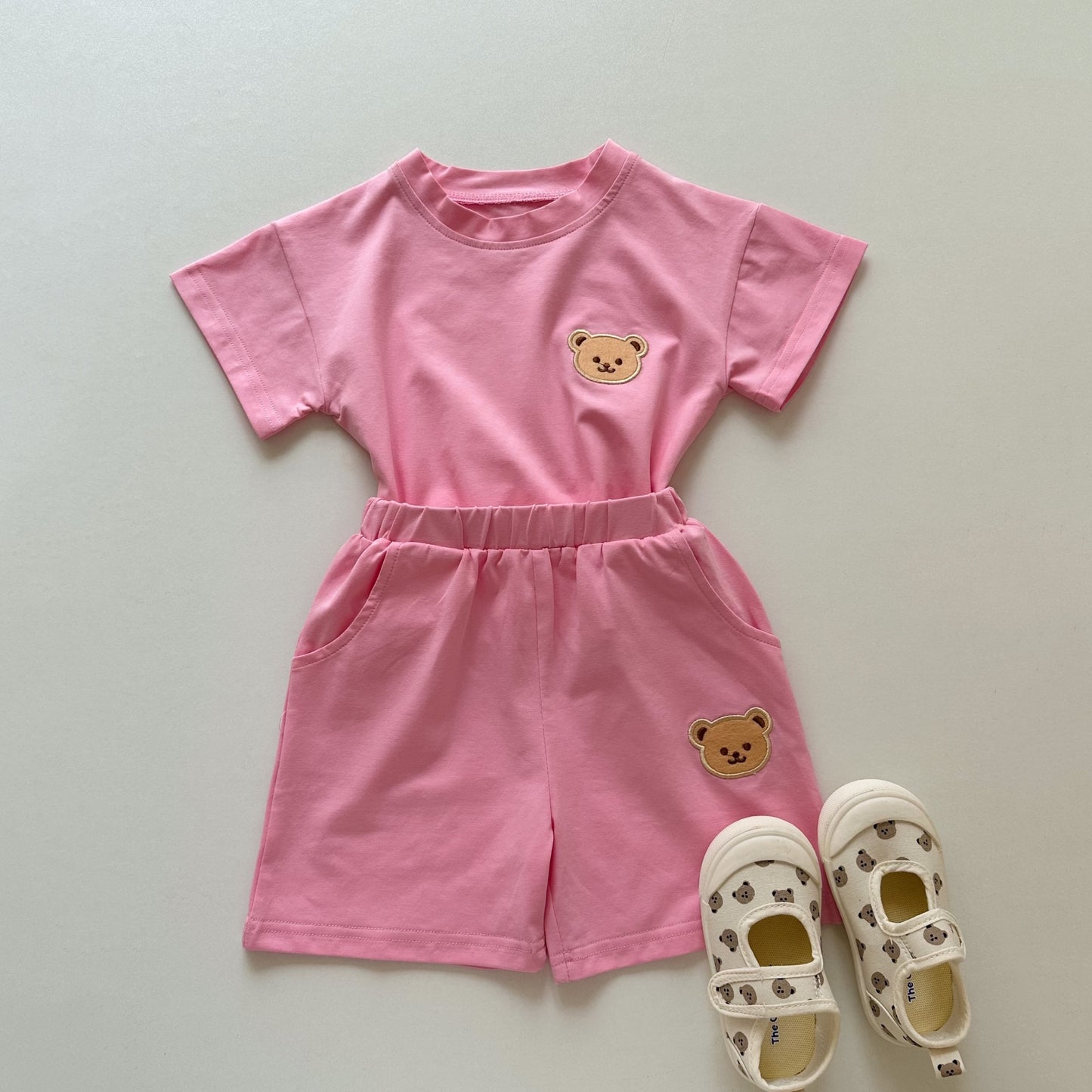 Thin Little Bear Cartoon Infant Clothes Short Sleeve Shorts Split Children's Suit