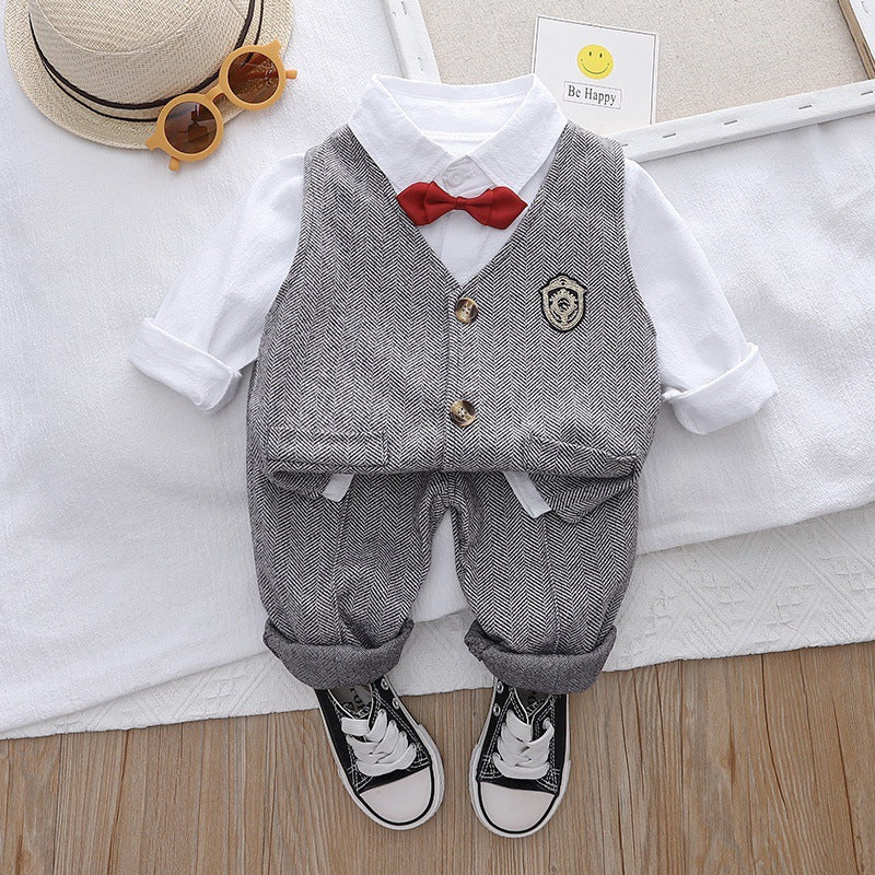 Children's Korean Style Handsome Plaid Vest Shirt Children's Suit