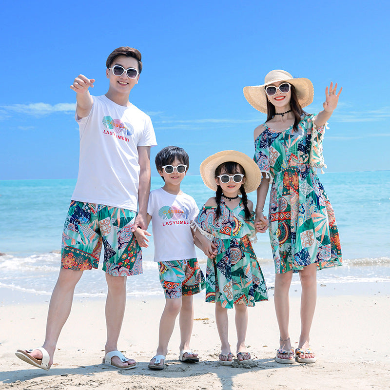 Wear Summer Holiday Western Style Casual Bell Sleeve Midi Parent-child Outfit