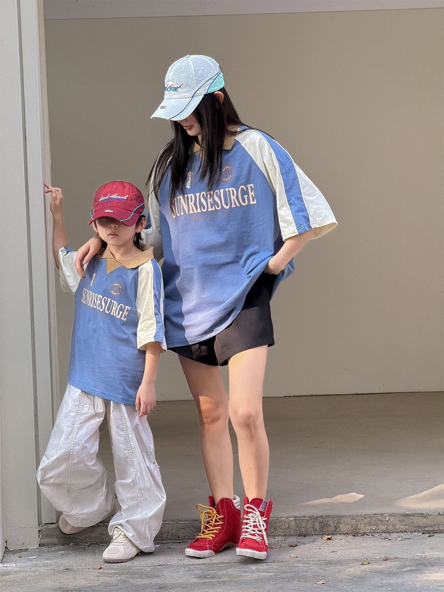 Children's Square Collar Color Matching Letters Family Parent-child Outfit