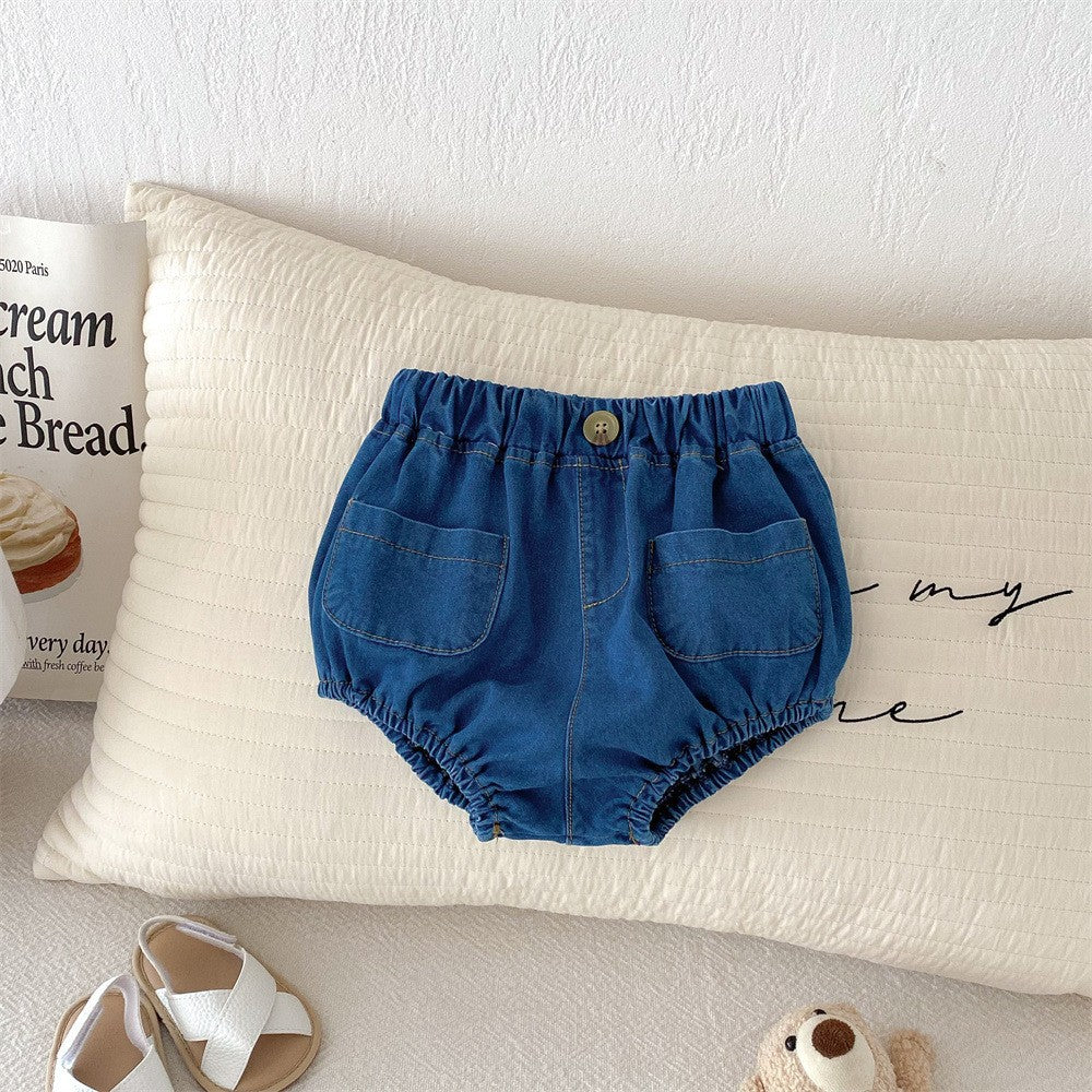 Children's Summer Korean Style Denim Shorts Male Female Front Pocket Large Children's Pants