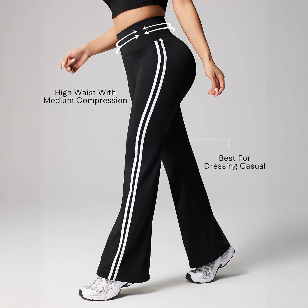 Side Double White Stripe High Waist Slimming American Casual Pants