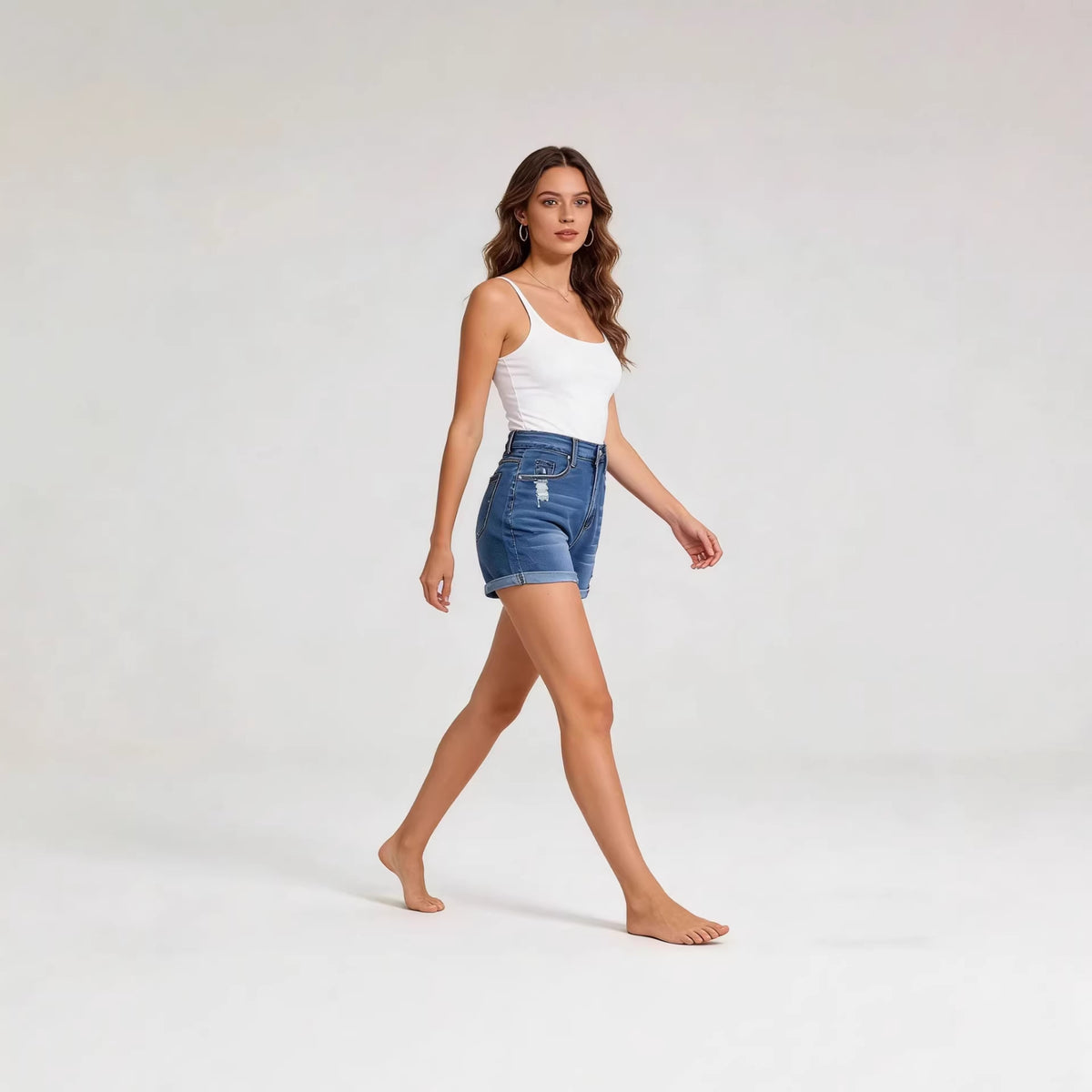 Stylish Women's Straight Frayed Curling Denim Women's Jeans