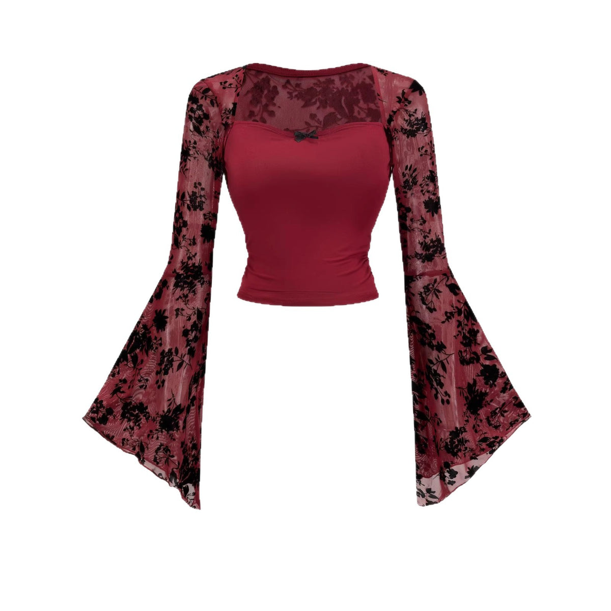 Stitching Elegant Sexy Mesh Long-sleeved Fashionable Lace Shirt, Chiffon Shirt