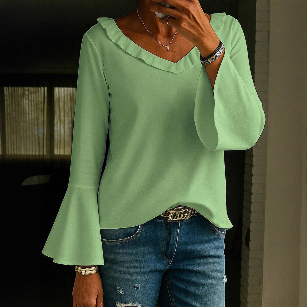 Women's Casual Solid Color Long Sleeve Flared Women's T-shirt