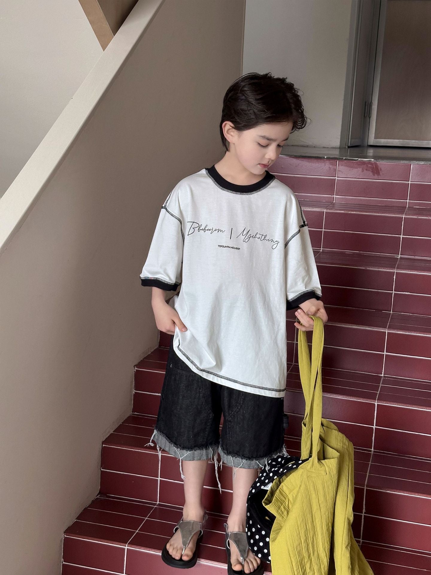 Children's Short-sleeved Summer Cotton Loose Stitching Half-sleeved Top Children's T-shirt