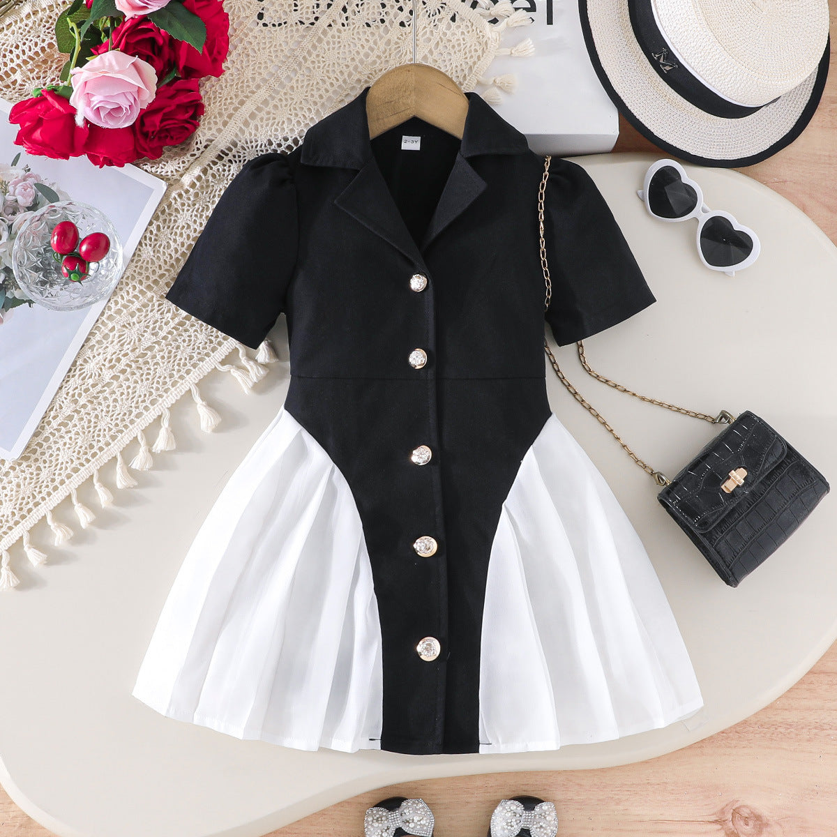 Summer Solid Color Short Sleeve Suit Predecessor Children's Dress