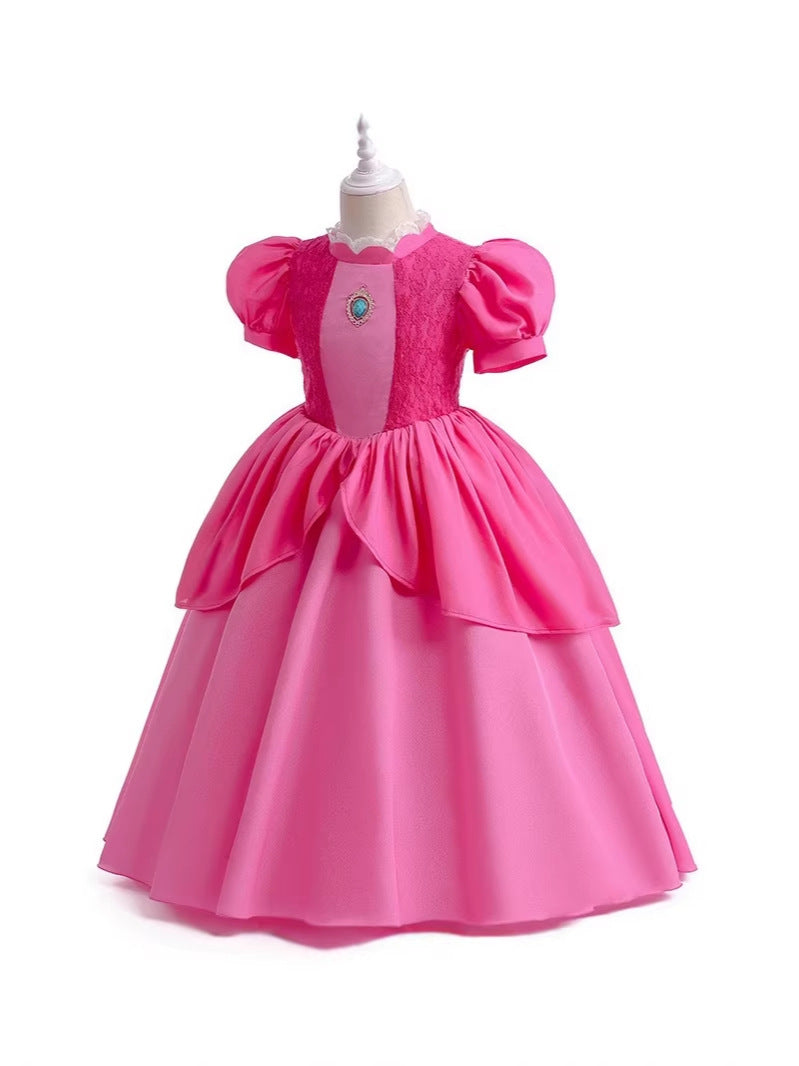 Children's Gown Bi Ji Princess Lace Stitching Puff Children's Dress