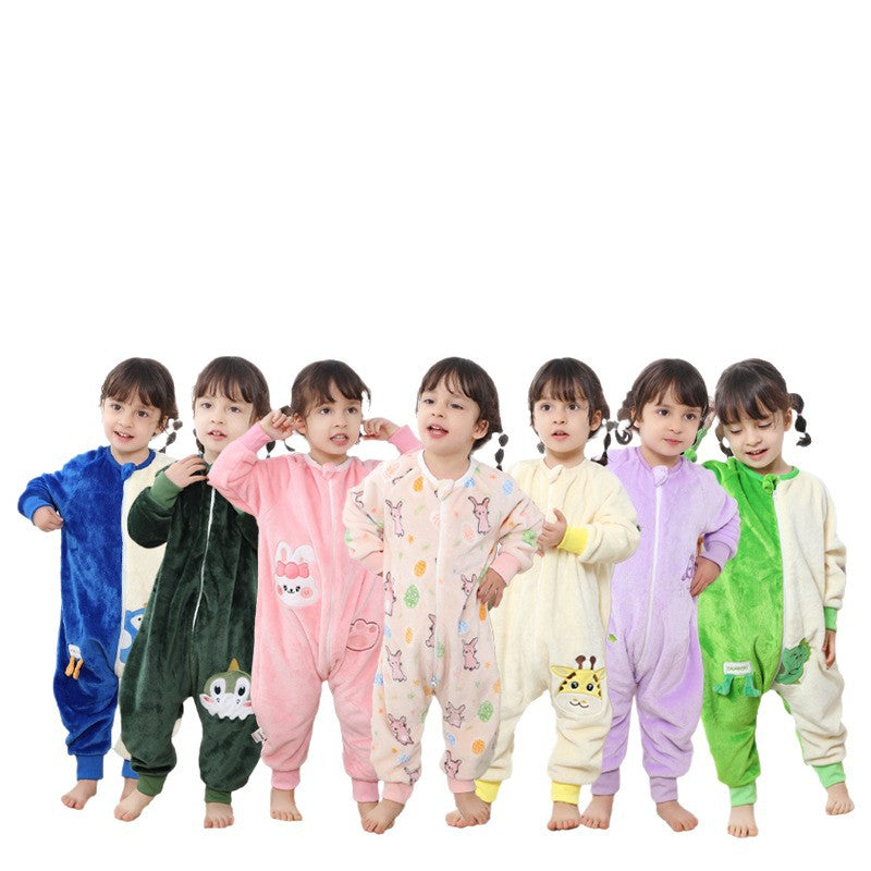 Children's One-piece Pajamas Flannel Cartoon Christmas Clothing Sleeping Jumpsuit, Climbing Suit