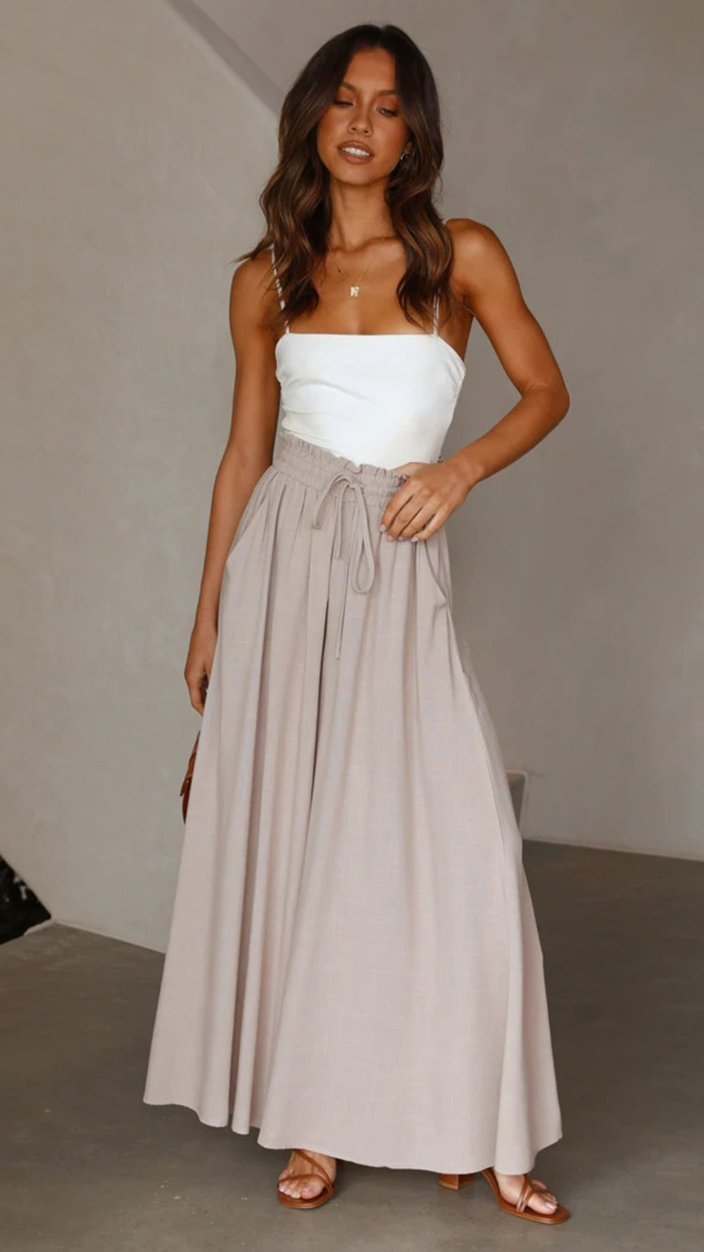 Women's Elastic Waistband Wide Leg High Waist Long Pants