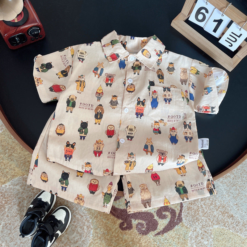 Children's Summer Cartoon Short-sleeved Shirt Toddler Thin Wear Children's Suit