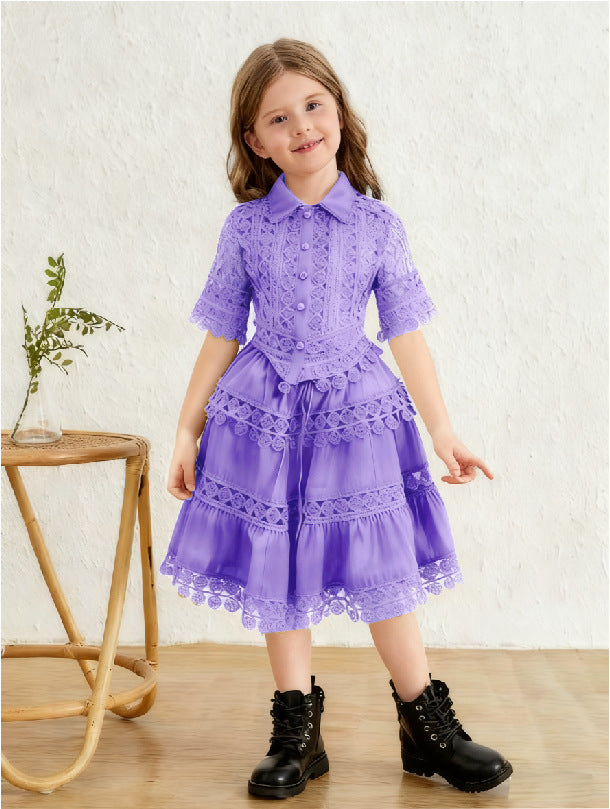 Elegant Short-sleeved Shirt Skirt Fashion Suit Children's Dress