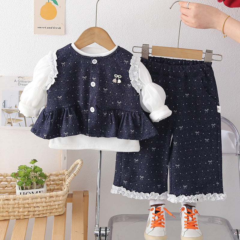 Children's Clothes Western Style Embroidered Bow Long Sleeve Children's Suit