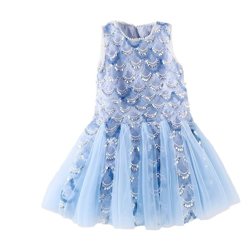 Children's Summer Mermaid Princess Medium Big Sequins Fishtail Children's Dress