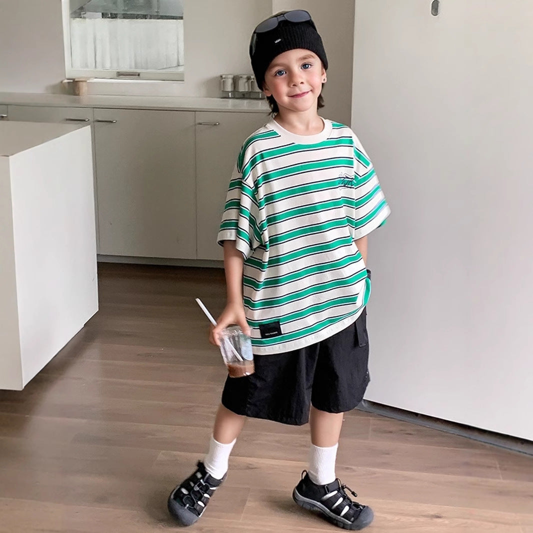 Short Sleeve Summer Striped Half Top Children's T-shirt