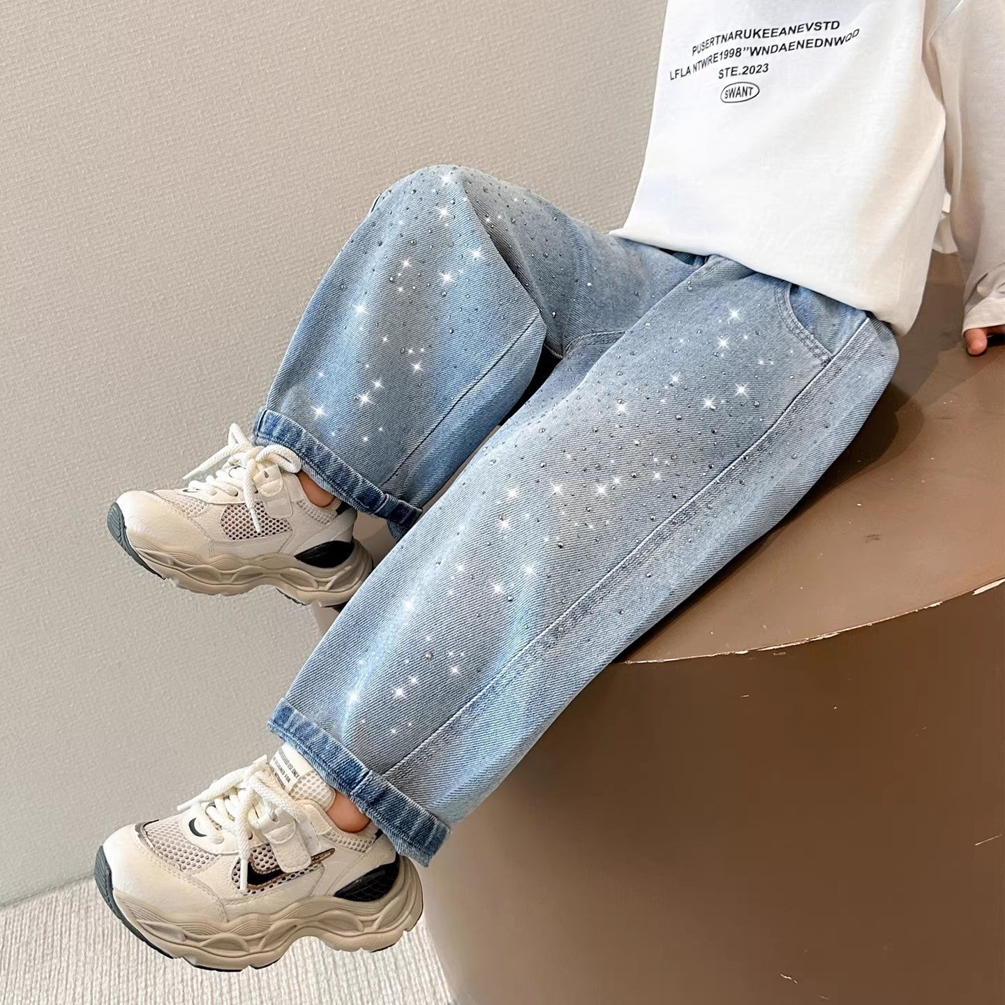 Children's Spring Clothing Loose Western Style Casual Rhinestone Children's Pants