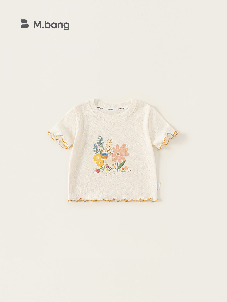 Children's Clothing Short-sleeved Summer Wavy Round Neck Sweet Printed Top Children's T-shirt