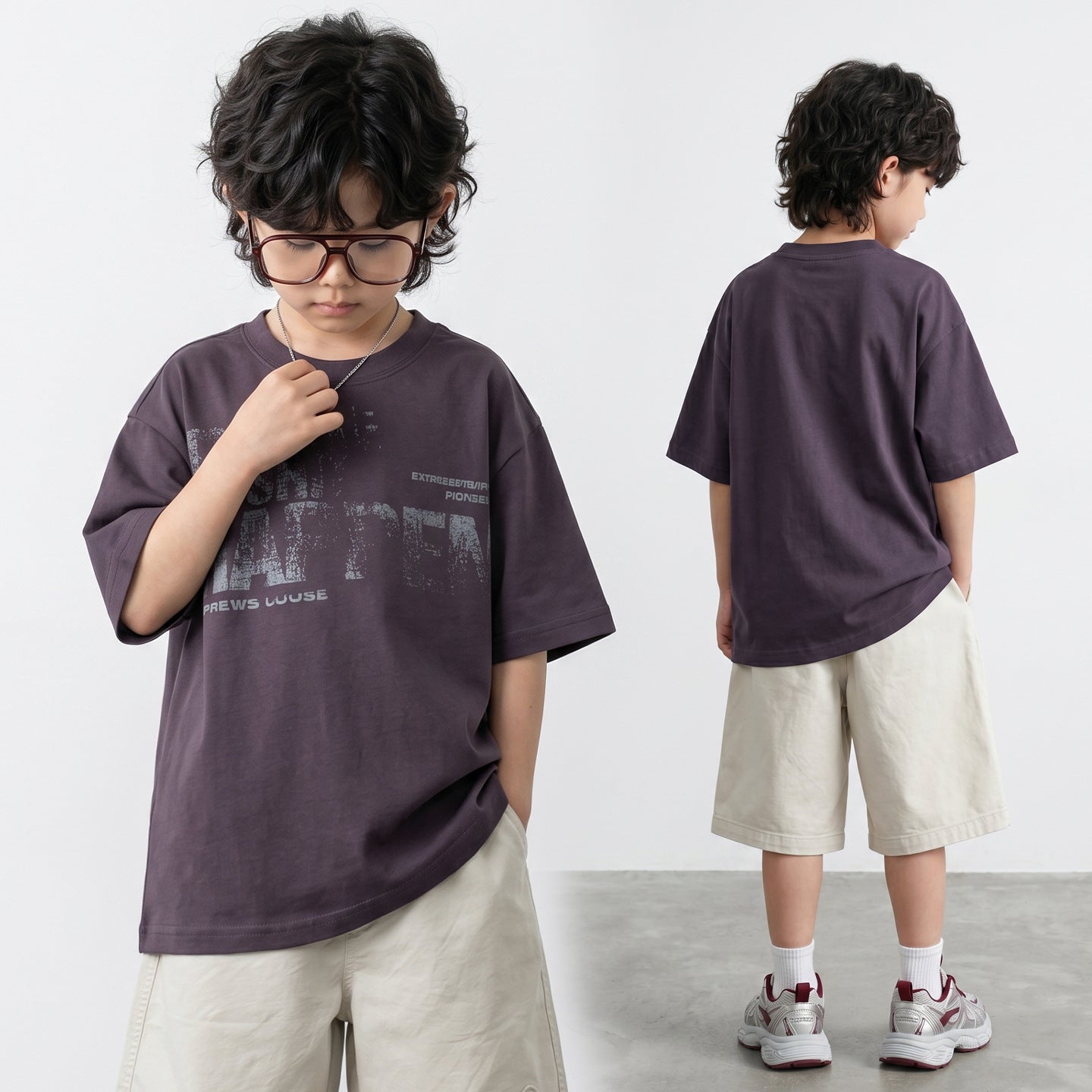 Children's Short Sleeve Medium Big Distressed Printed Half Top Loose Shoulder Children's T-shirt