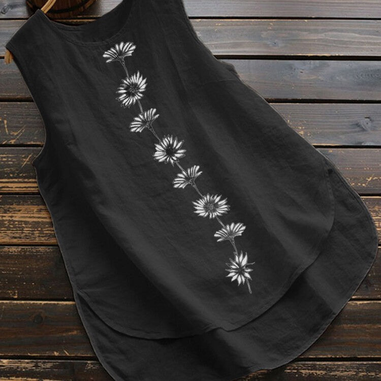 Women's Summer Daisy Print Sleeveless Round Neck Cotton Linen Small Vest/suspenders/tube Top