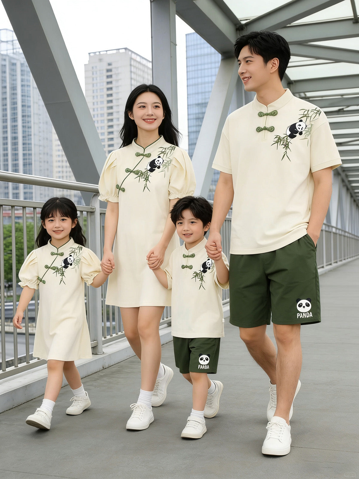 The Whole Family Panda Shirt Short Sleeve Mother Daughter Parent-child Outfit