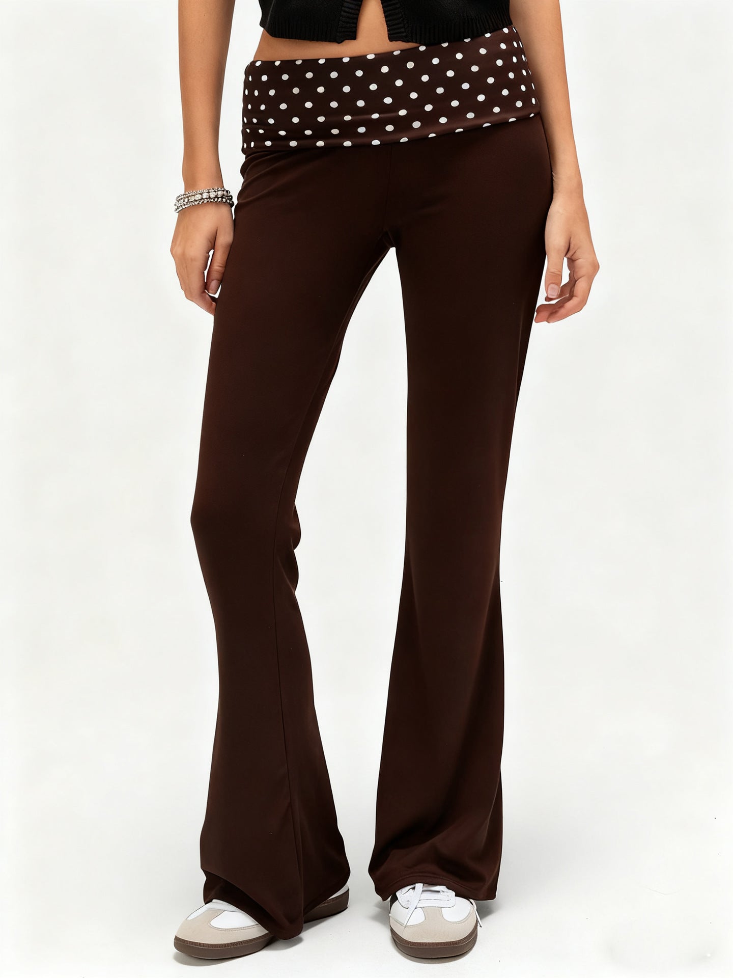 Women's Yoga Polka Dot Stitching Hot Solid Color Low Waist Slim Pants