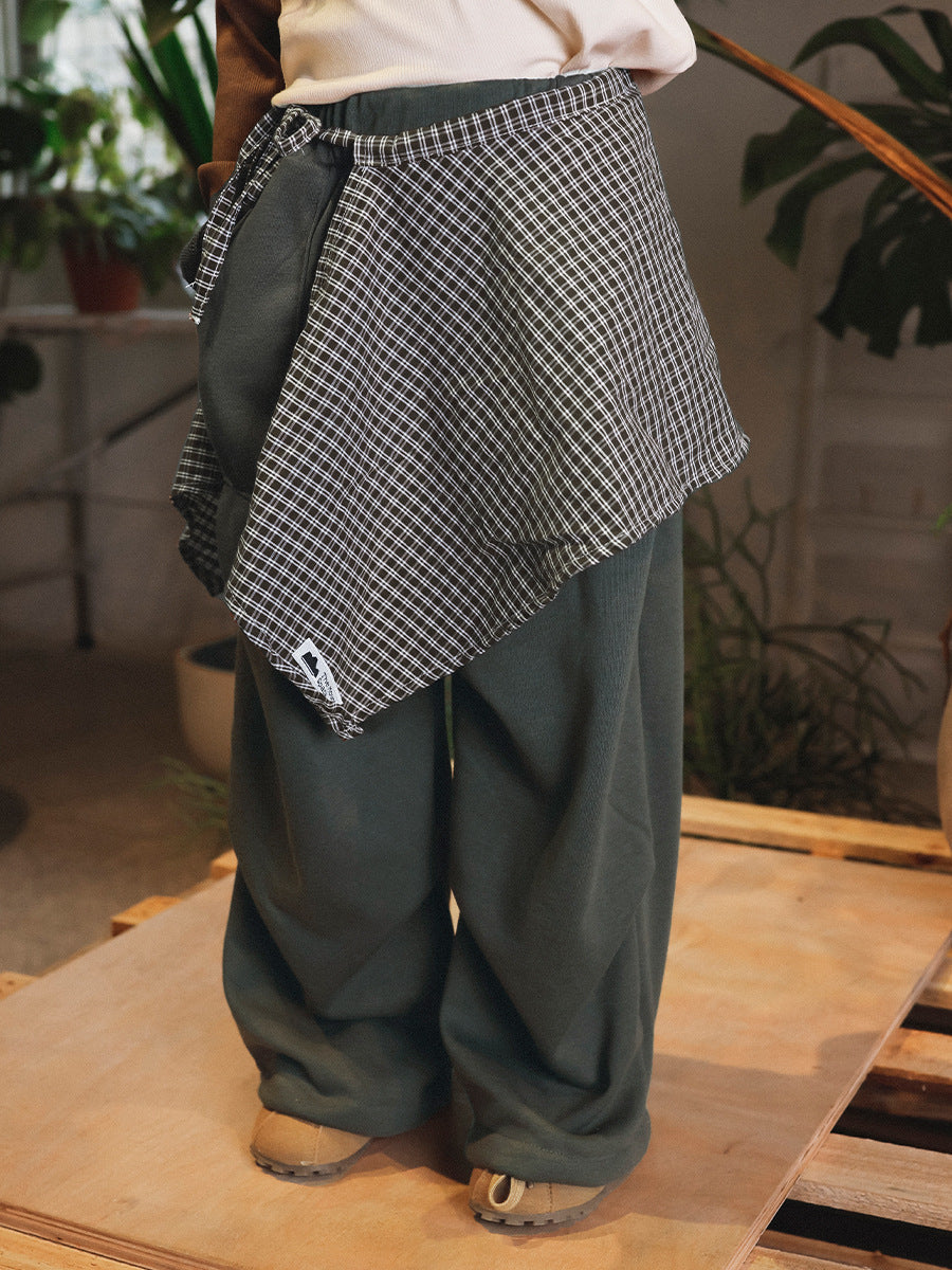 Children's Broken Size Fold Mountain Clothing Plaid Fart Curtain Trousers Two-piece Children's Pants