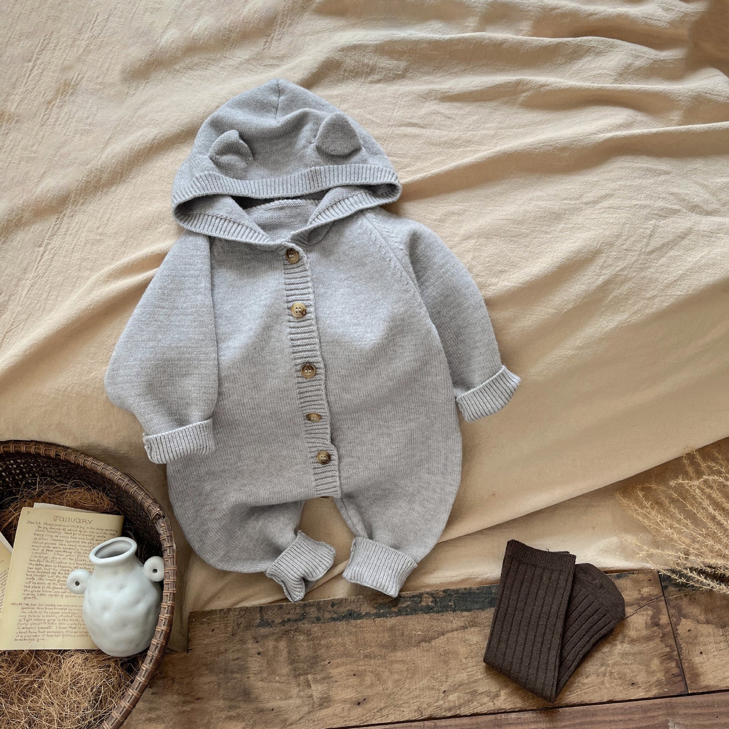 Infants Knitted Jumpsuit Autumn Super Cute Rabbit Ears Sweater Jumpsuit, Climbing Suit