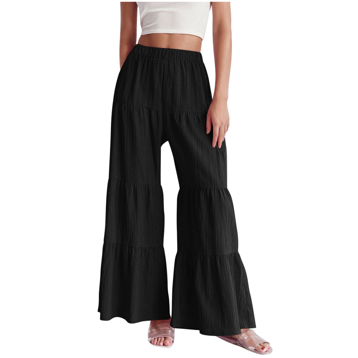 Women's Elastic Solid Color Waist Loose Trousers Pants
