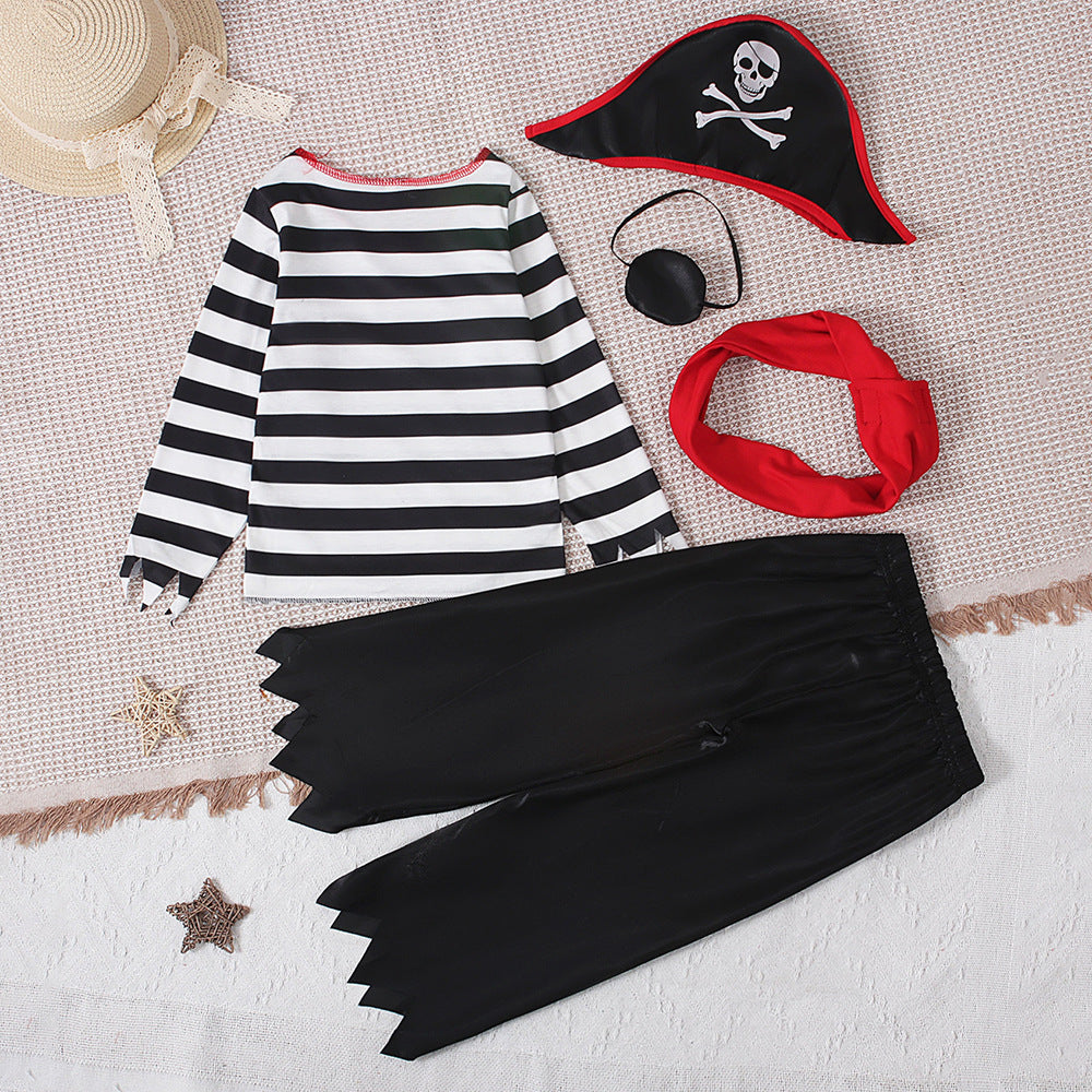 Children's Summer Pirate Role Costume Long-sleeved Striped Children's Suit