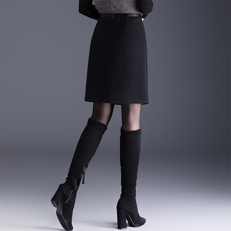 Women's Sequined Woolen Shiny Classic Style High Waist Slimming Temperament Skirts