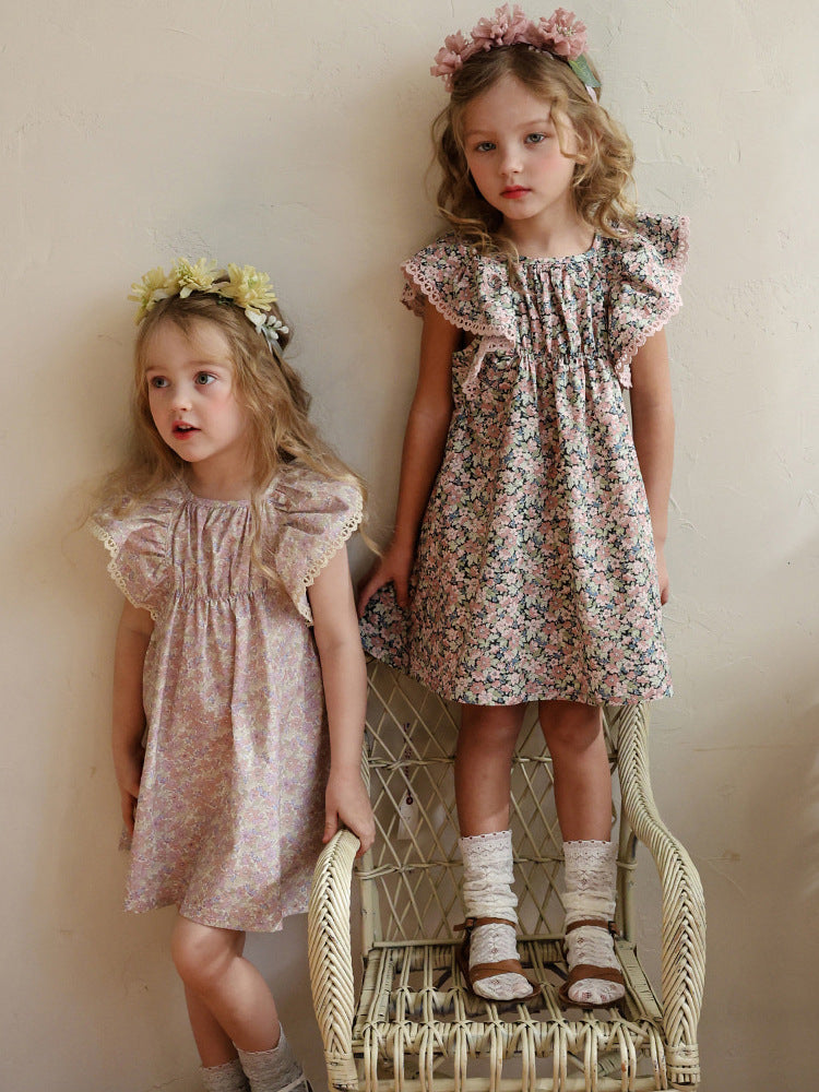 Summer Strawberry Shan Fashionable Sweet Floral Sleeve Children's Dress